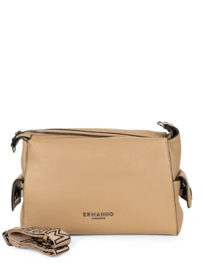 Ermanno Firenze Logo-print Pebbled Shoulder Bag In Brown