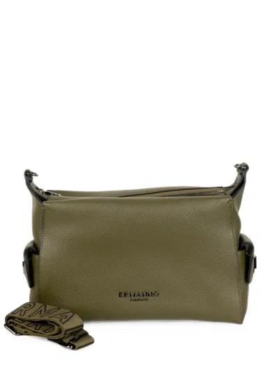 Ermanno Firenze Logo-print Pebbled-effect Shoulder Bag In Green