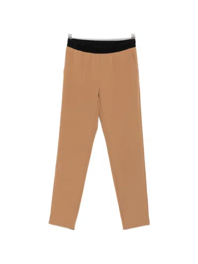 Ermanno Firenze Logo-waistband Slim-fit Trousers In Brown