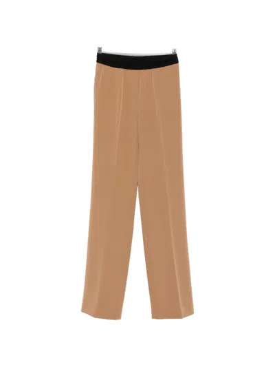 Ermanno Firenze Logo-waistband Straight-leg Trousers In Brown