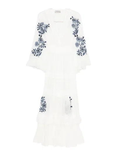Ermanno Firenze Long Dress In White With Flower Print