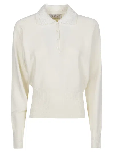 Ermanno Firenze Long Sleeve Polo Neck Viscose-blend Sweater In Beige