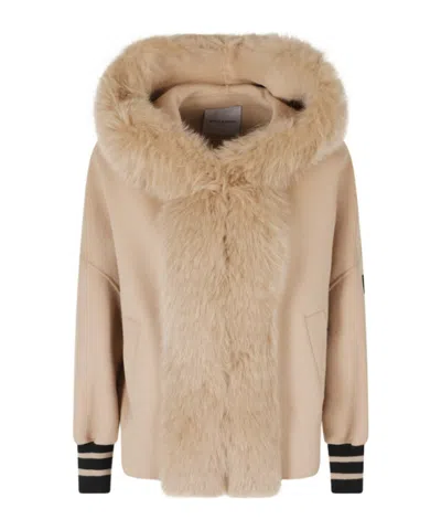 Ermanno Firenze Shearling-trim Jacket In Neutral