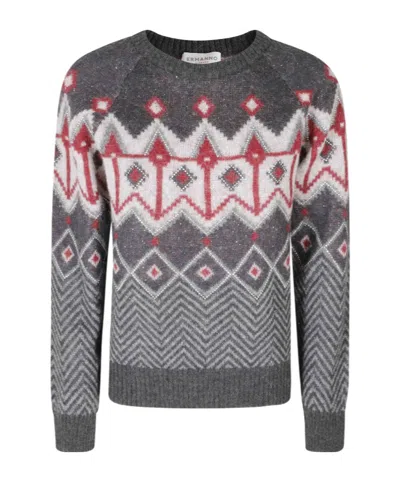 Ermanno Firenze Long-sleeved Crew Neck Sweater In Gray