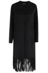 Ermanno Firenze Fringed Hem Long Coat In Wool Blend In Black