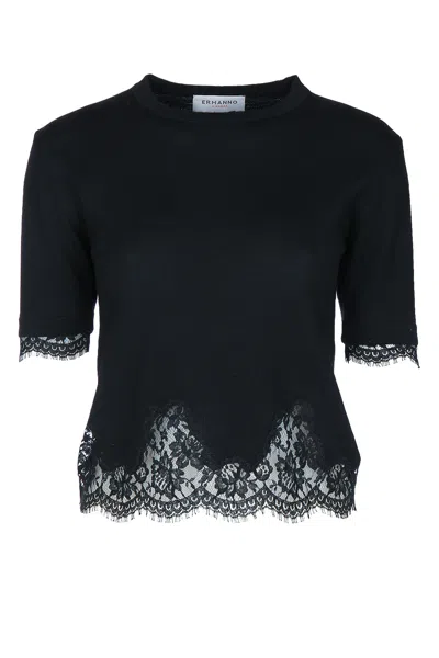 Ermanno Firenze Maglia Pizzo Mezza Manica In Black