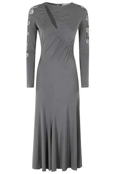 Ermanno Firenze Maxi Dress With Straight Neckline In Gray