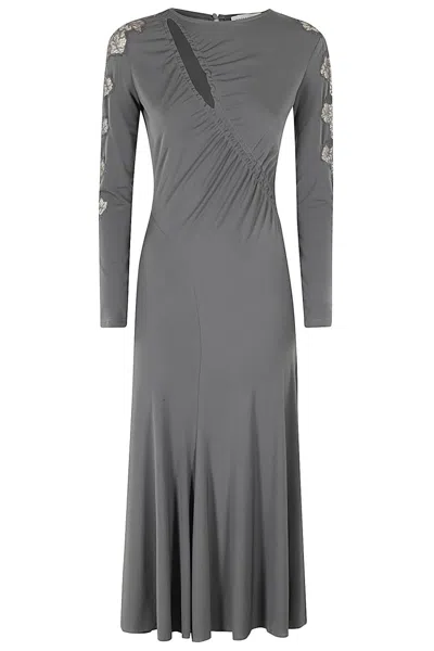 Ermanno Firenze Maxi Dress With Straight Neckline In Grey