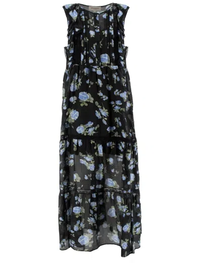 Ermanno Firenze Maxi Dress With Tone-on-tone Lace Applications In Multi