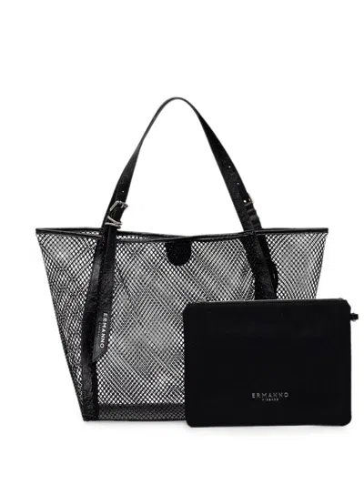 Ermanno Firenze Mesh Logo-tag Tote Bag In Black