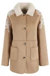 Ermanno Firenze Floral-embroidered Suede Jacket In Brown