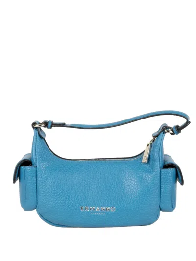 Ermanno Firenze Multi-pocket Grained Leather Shoulder Bag In Blue