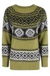 Ermanno Firenze Norwegian-patterned Knit Sweater With Rhinestone Accents In Green