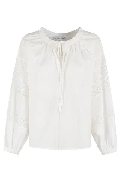 Ermanno Firenze Over-sized White Shirt With Intricate Embroidery And Tie Closure