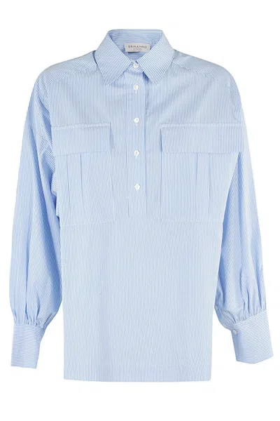 Ermanno Firenze Oversized Striped Cotton Poplin Shirt In Blue