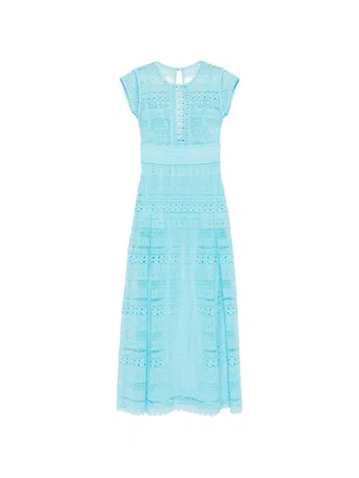 Ermanno Firenze Patterned Lace Dress In Blue