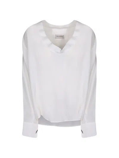 Ermanno Firenze Pearl-embellished V-neck Blouse In Transparent