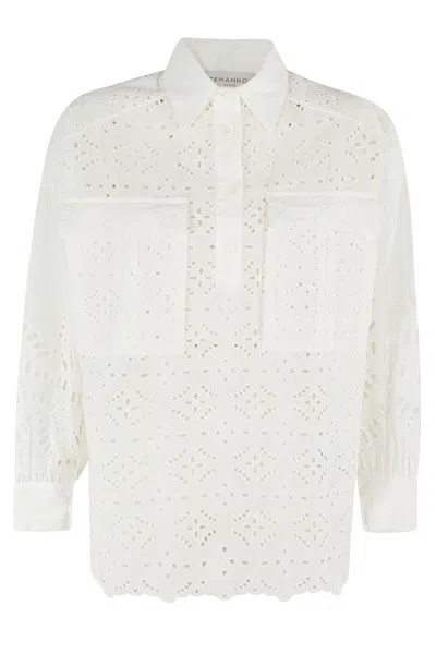 ERMANNO FIRENZE PERFORATED HALF BUTTON SHIRT