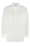 Ermanno Firenze Perforated Half Button Shirt In White