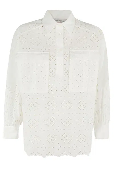 Ermanno Firenze Perforated Half Button Shirt In White