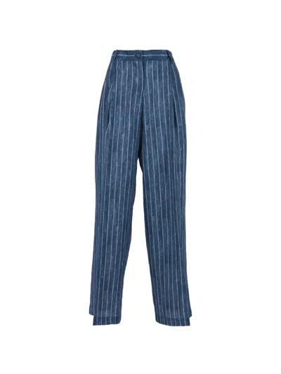 Ermanno Firenze Pinstripe-pattern Pleated Pants In Blue