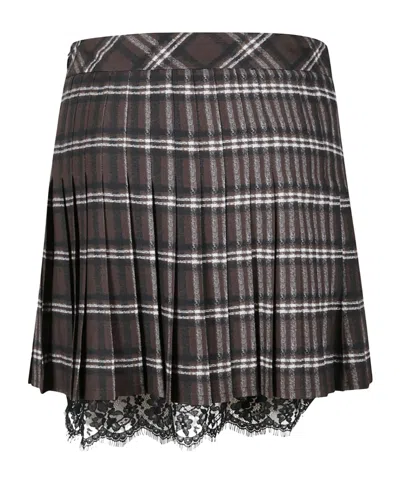 Ermanno Firenze Pleated Lace Skirt In Brown