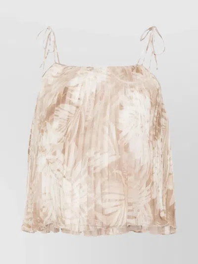 Ermanno Firenze Pleated Sheer Top Spaghetti Straps Tie Detail In Gold