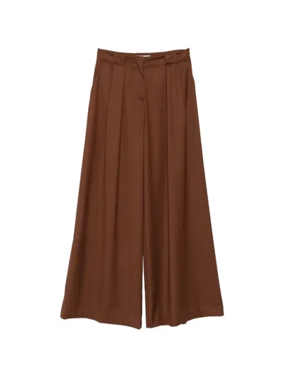 Ermanno Firenze Pleated Wide-leg Trousers In Brown
