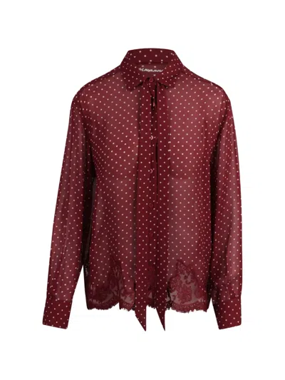 Ermanno Firenze Polka-dot Lace-trim Shirt In Rot