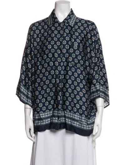 Pre-owned Ermanno Firenze Printed Three-quarter Sleeve Blouse In Blue
