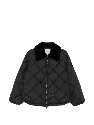 Ermanno Firenze Quilted Faux-fur-collar Jacket In Black