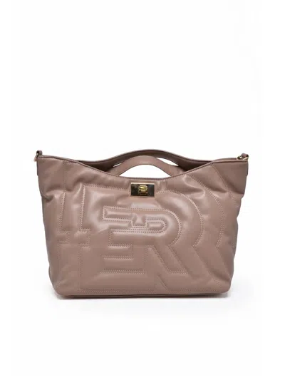 Ermanno Firenze Rachele Handbag With Quilted Embossed Design And Combination Lock In Brown