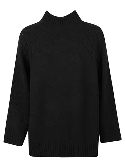 ERMANNO FIRENZE RAGLAN SLEEVE TURTLENECK SWEATER WITH EMBROIDERED DETAILS