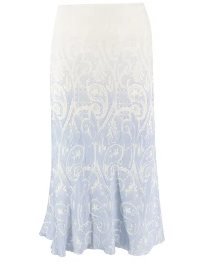 Ermanno Firenze Refined Longuette Skirt With Intricate Logo Pattern In Blue