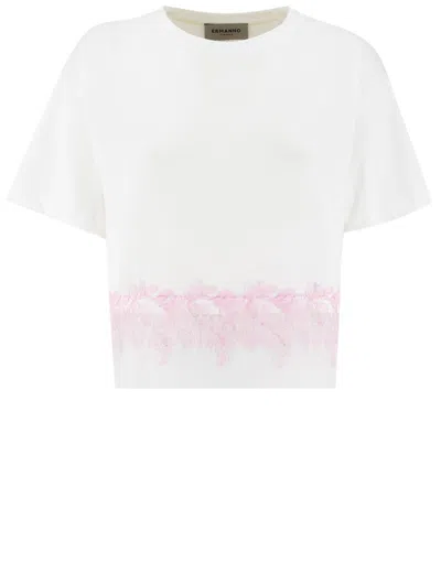 Ermanno Firenze Refined T-shirt With Floral Lace Detailing
