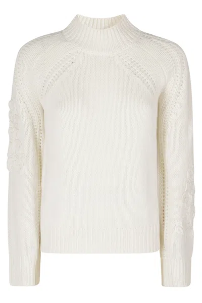 Ermanno Firenze Ribbed Ecru Wool-cashmere Turtleneck Sweater In White
