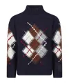 Ermanno Firenze Rich Blue Argyle Pattern Wool Turtleneck Sweater In Blue