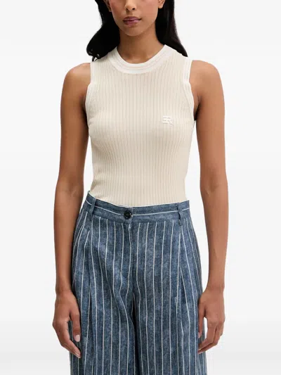 Ermanno Firenze Ribbed-knit Logo-patch Top In Neutral