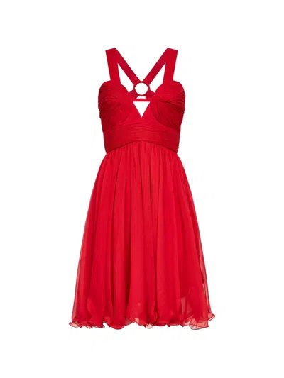 Ermanno Firenze Ring-detail V-neck Dress In Red