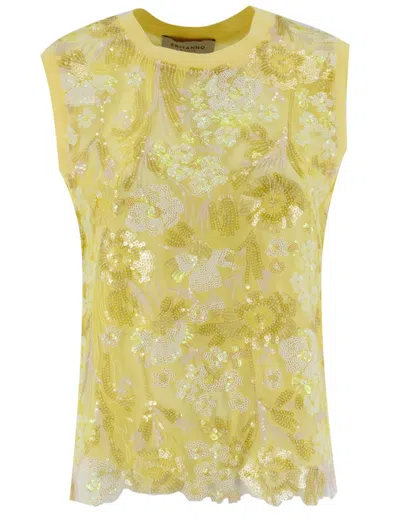 Ermanno Firenze Round-neck Camisole With Floral Sequin Detailing In Giallino