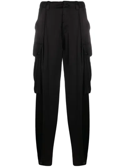 Ermanno Firenze Satin Cargo Trousers In Black