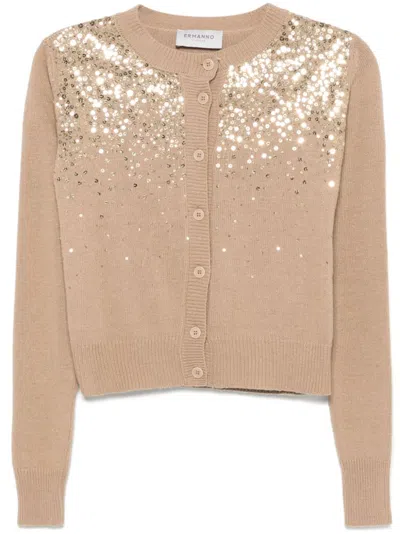 Ermanno Firenze Sequin-embellished Cardigan In Braun