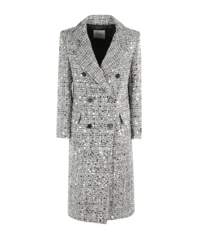 Ermanno Firenze Sequin-embellished Double-breasted Coat In Gray