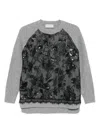 Ermanno Firenze Sequin-embellished Lace-panel Sweater In Gray