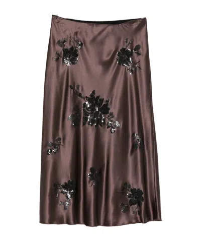 Ermanno Firenze Sequin-embellished Straight Skirt In Brown