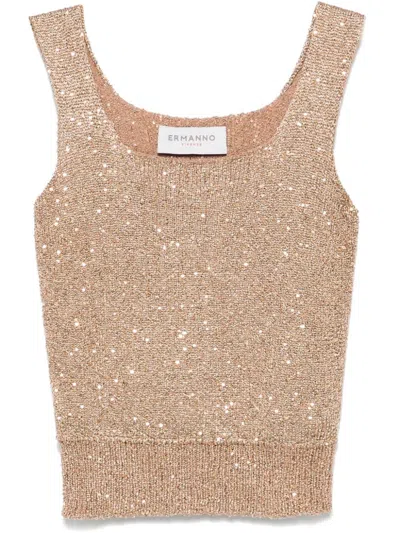 Ermanno Firenze Sequin-embellished Tank Top In Braun