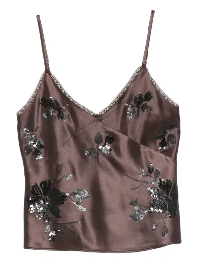 Ermanno Firenze Sequin-embellished Top In Brown