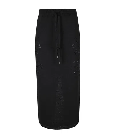Ermanno Firenze Sequin Embroidered Knitted Midi Skirt In Black