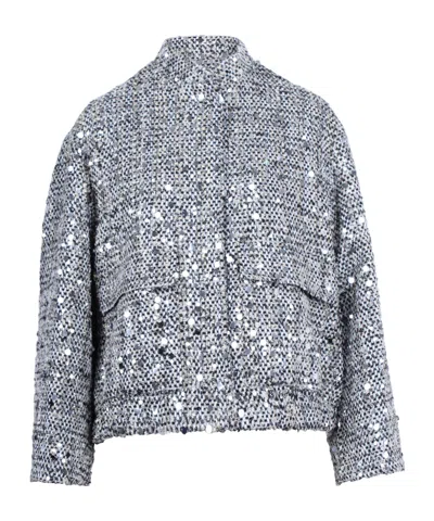Ermanno Firenze Sequined Long-sleeved Casual Jacket In Gray