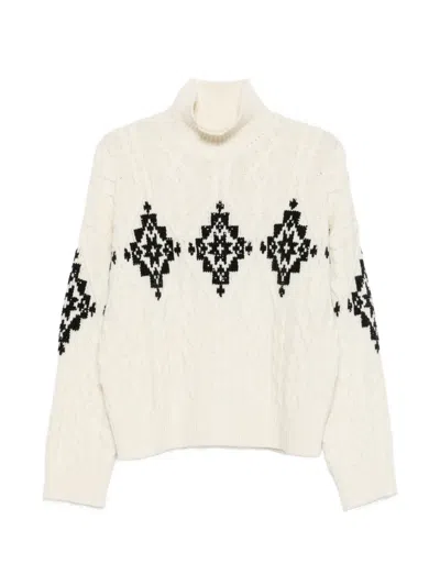 Ermanno Firenze Sequin-embellished Cable-knit Sweater In Neutral